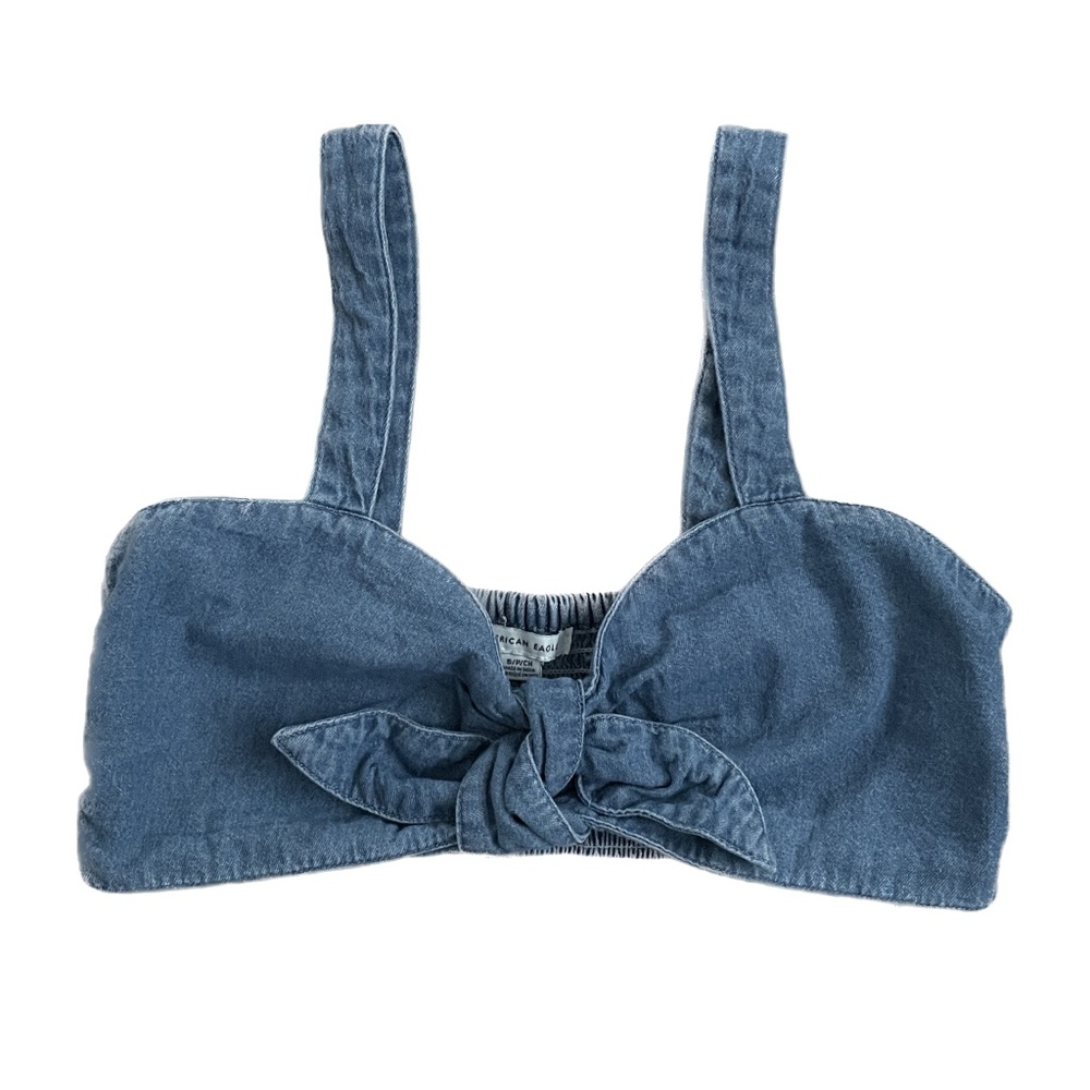 American Eagle Outfitters Denim Crop Top With Front Tie
